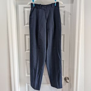 Vintage Nina Ricci High Waisted Pleated Tapered Navy Textured Trousers Size 40